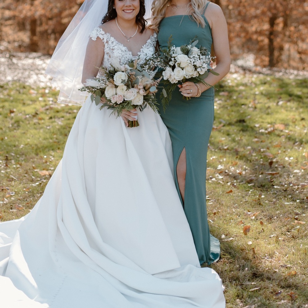 Birdie Grey “Benny” Crepe Bridesmaids Dress in Sea Glass